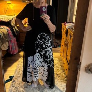 Peter Nygard Black Maxi Dress with White Floral Motif